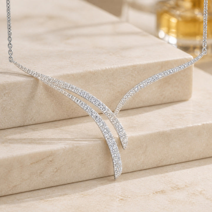 N2003 - 14K White Gold Diamond Bar Necklace