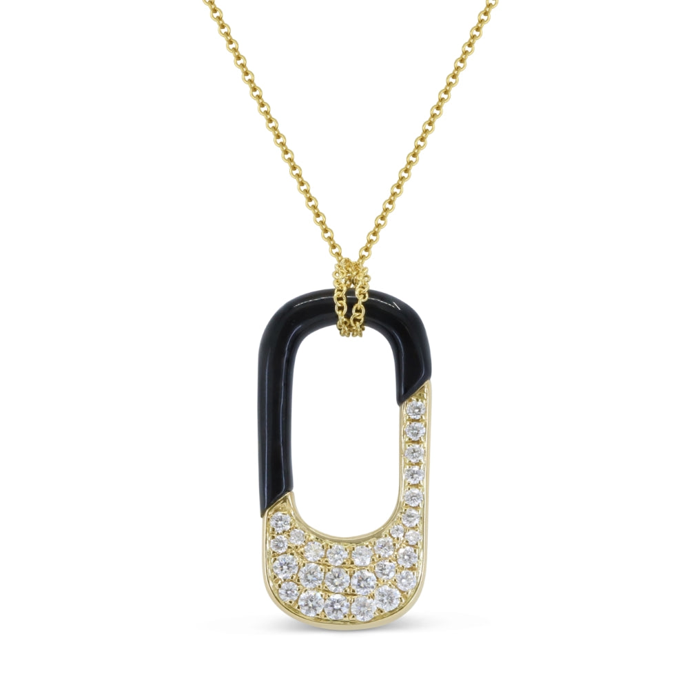 Beautiful Hand Crafted 14K Yellow Gold  Black Onyx And Diamond Milano Collection Pendant