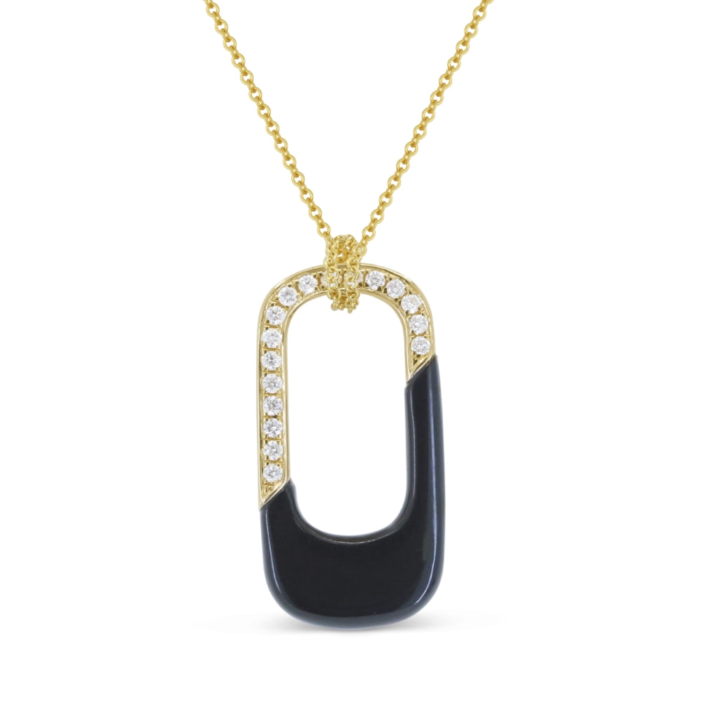 Beautiful Hand Crafted 14K Yellow Gold  Black Onyx And Diamond Milano Collection Pendant