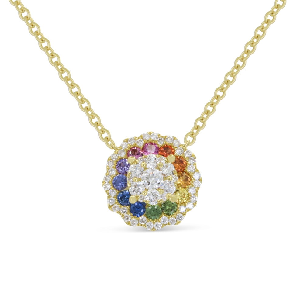 Beautiful Hand Crafted 14K Yellow Gold  Multi Colored Sapphire And Diamond Arianna Collection Necklace