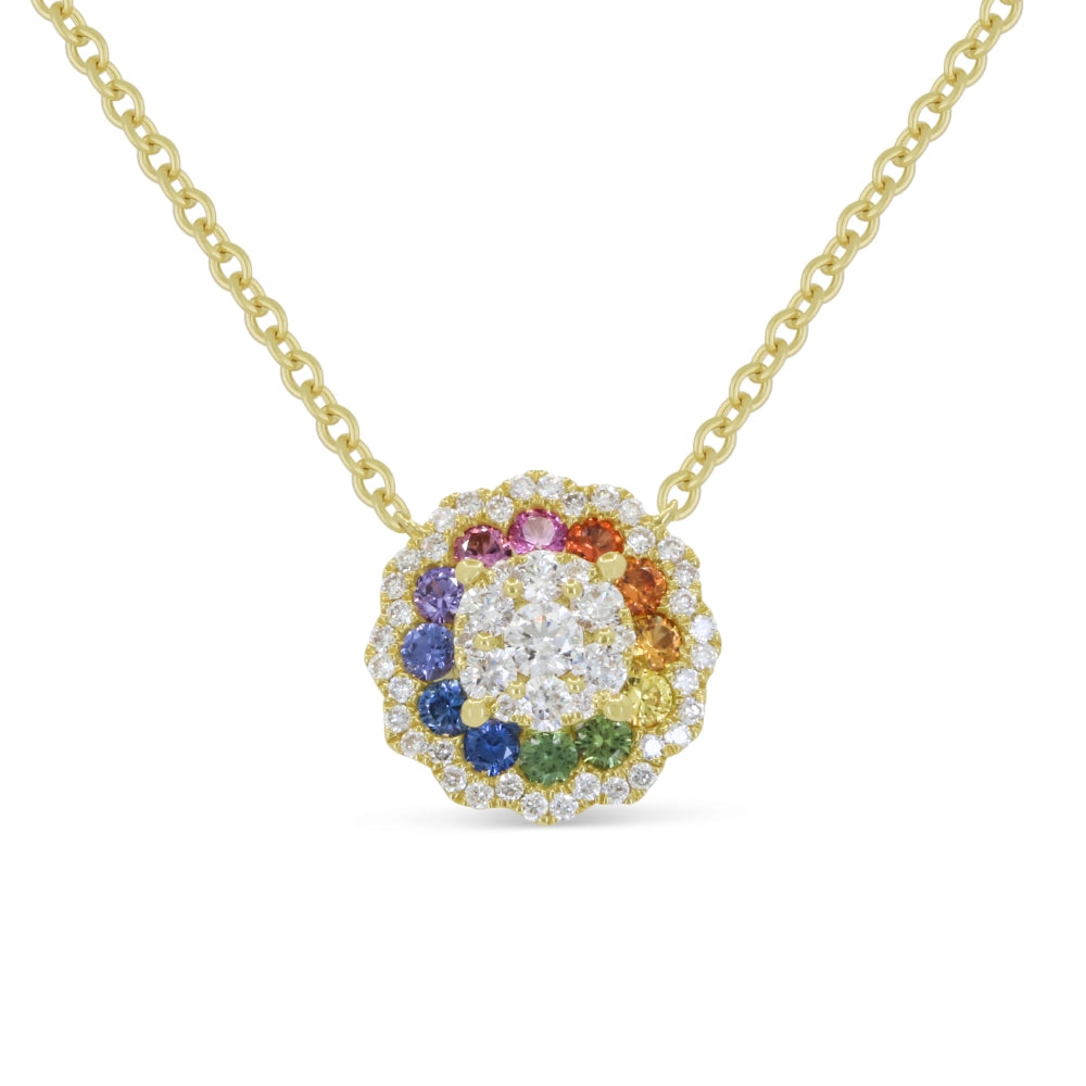 Beautiful Hand Crafted 14K Yellow Gold 2MM Multi Colored Sapphire And Diamond Arianna Collection Necklace