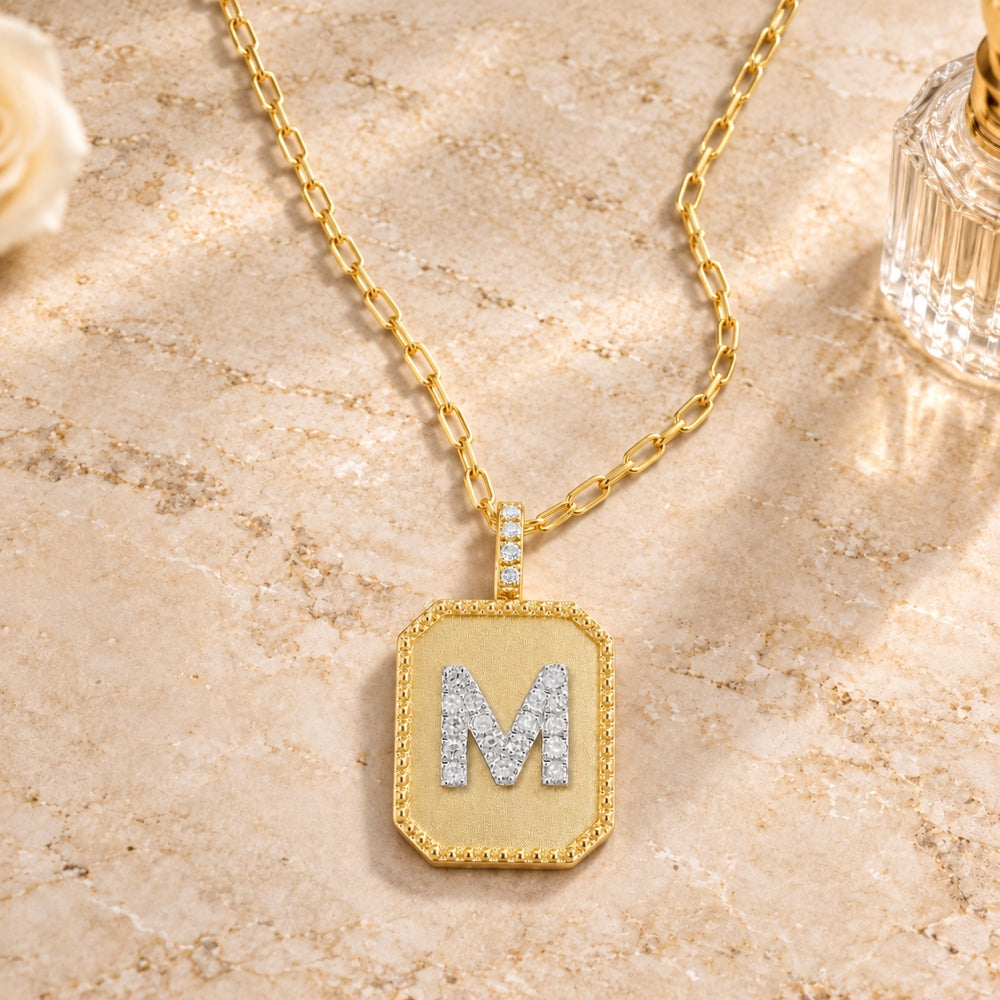 N2017 - 14K Yellow Gold Diamond Initial Letter Pendant
