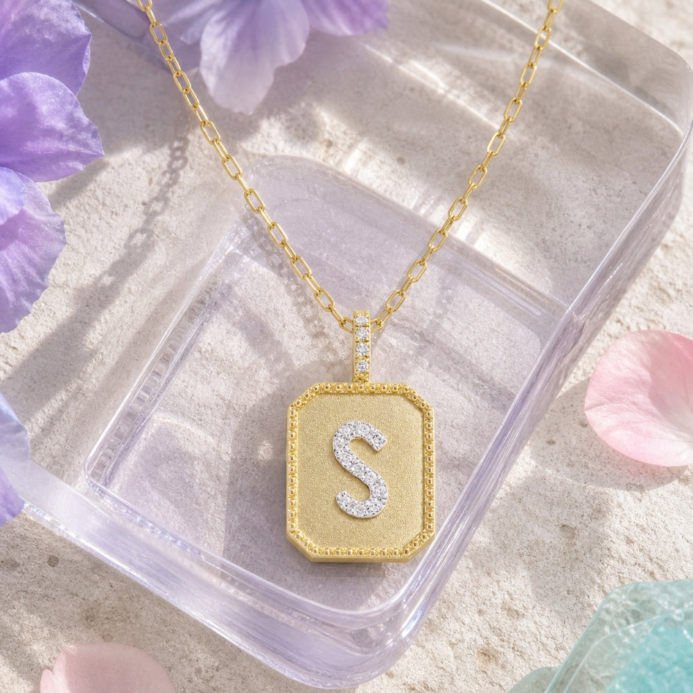 N2017 - 14K Yellow Gold Diamond Initial Letter Pendant