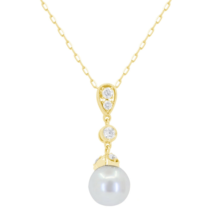 Beautiful Hand Crafted 14K Yellow Gold  Pearl And Diamond Essentials Collection Pendant