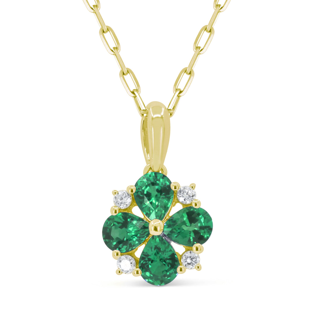 Beautiful Hand Crafted 14K Yellow Gold  Emerald And Diamond Arianna Collection Pendant