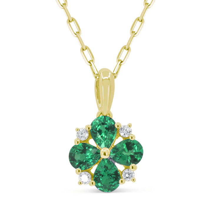 Beautiful Hand Crafted 14K Yellow Gold  Emerald And Diamond Arianna Collection Pendant