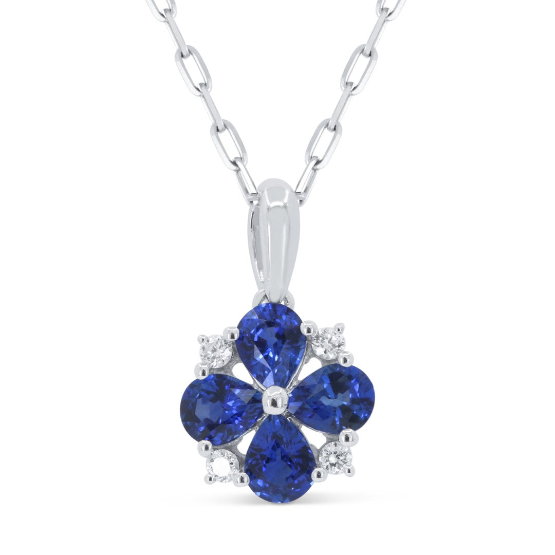 Beautiful Hand Crafted 14K White Gold 4X3MM Sapphire And Diamond Arianna Collection Pendant