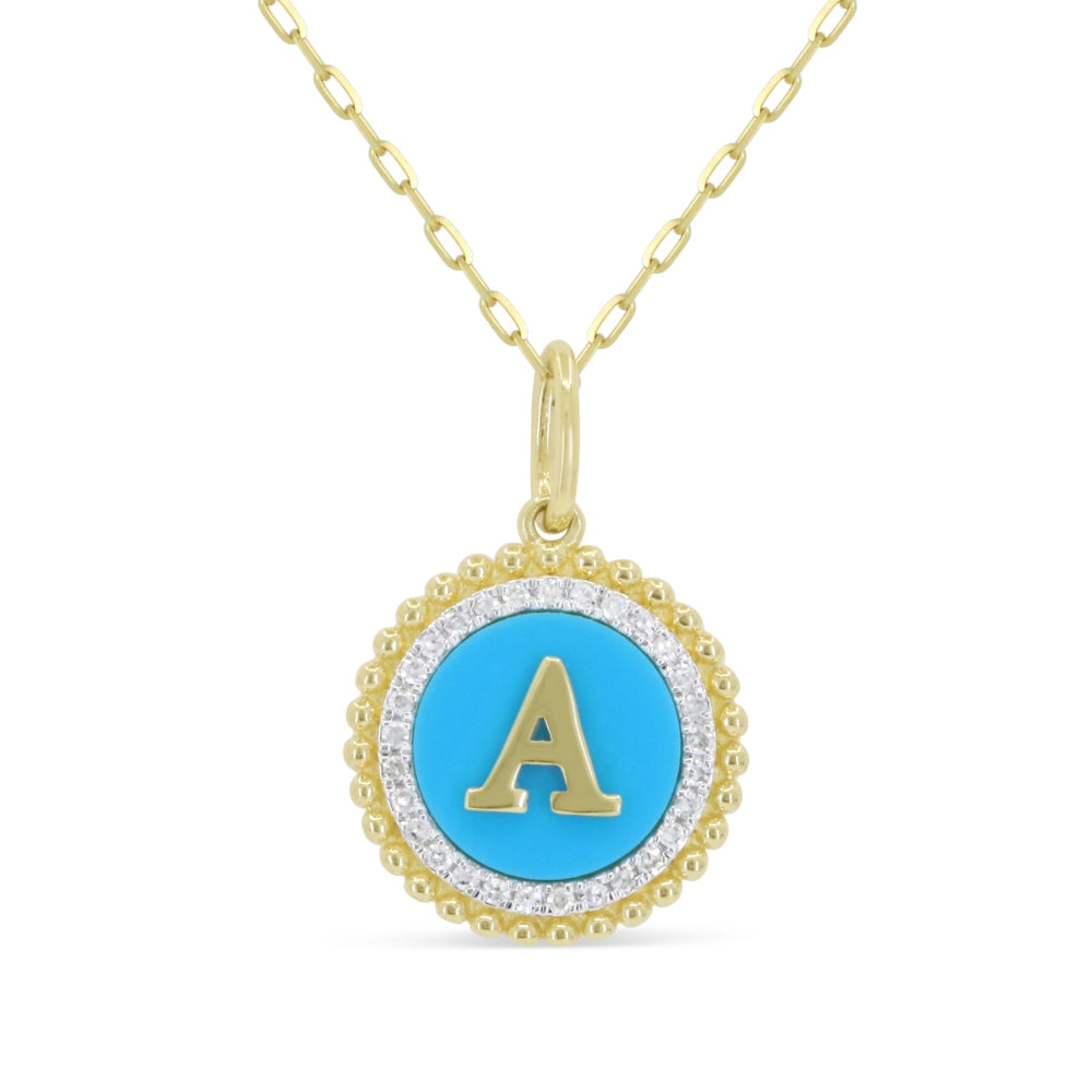 Beautiful Hand Crafted 14K Yellow Gold  Turquoise And Diamond Milano Collection Pendant