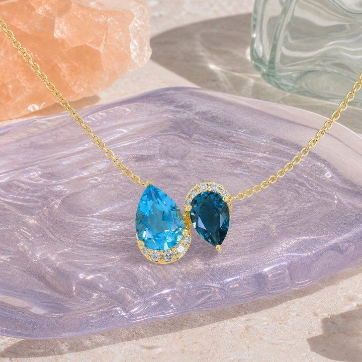 N2039 - 14K Yellow Gold Swiss Blue Topaz & London Blue Topaz Necklace