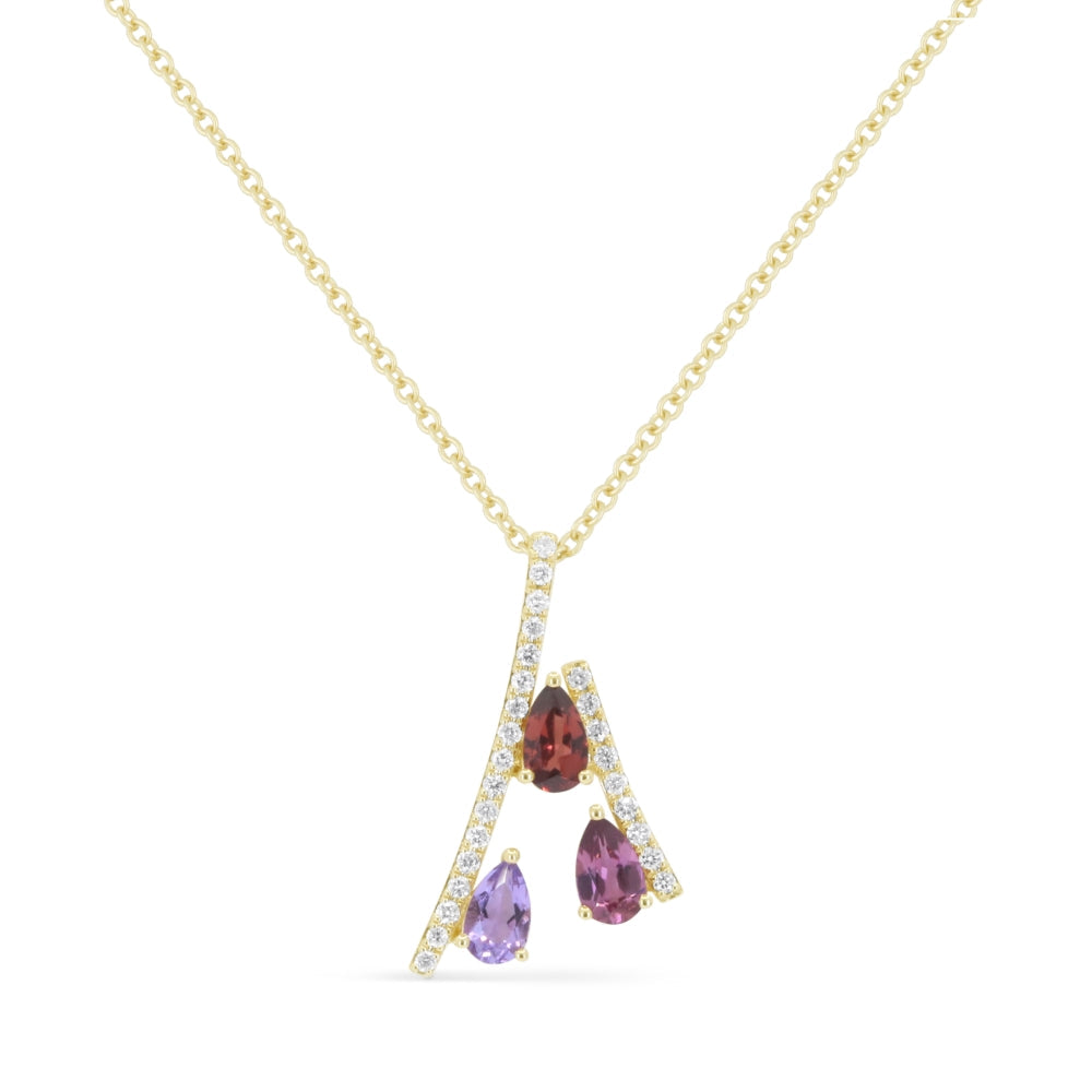 Beautiful Hand Crafted 14K Yellow Gold  Multi Colored Stone And Diamond Essentials Collection Pendant