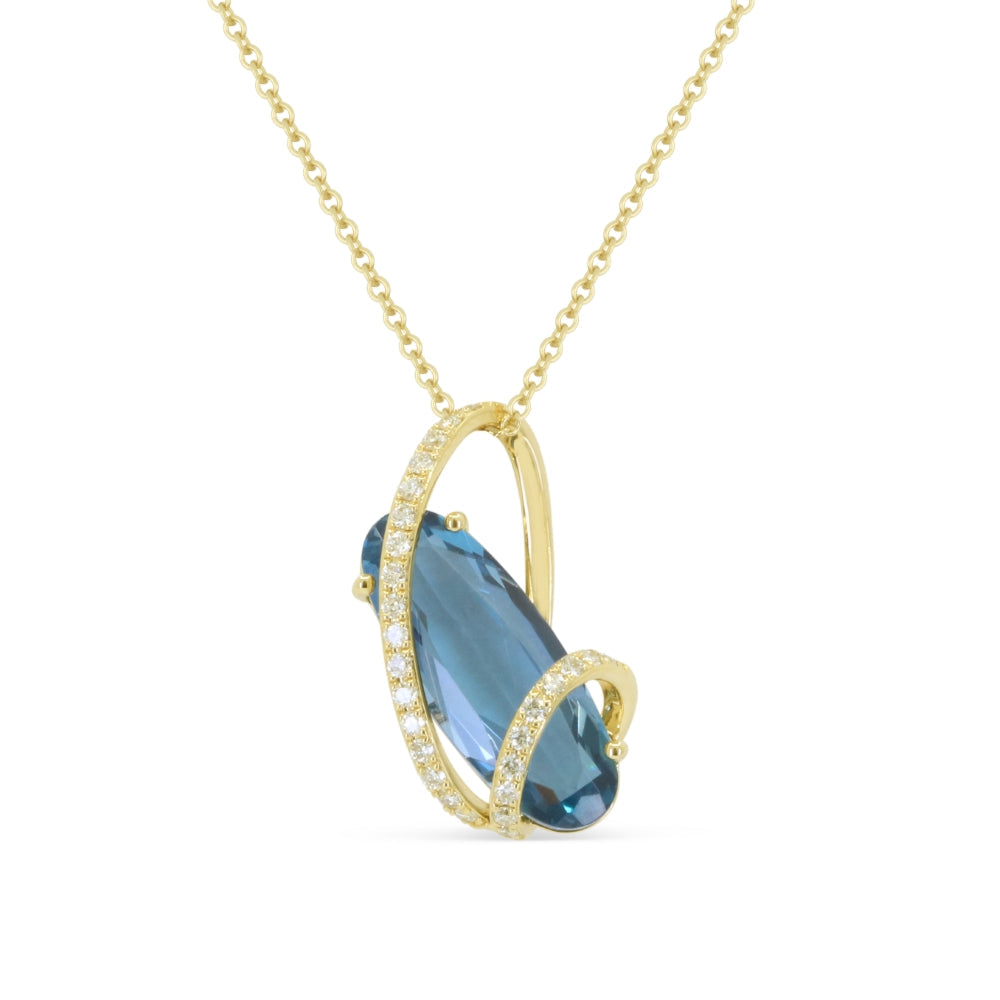 Beautiful Hand Crafted 14K Yellow Gold  London Blue Topaz And Diamond Essentials Collection Pendant