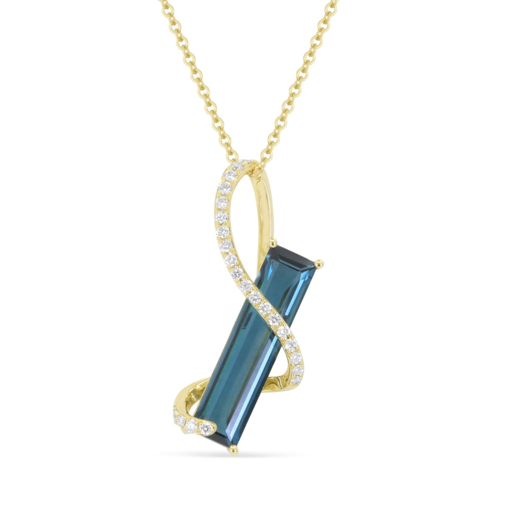 Beautiful Hand Crafted 14K Yellow Gold  London Blue Topaz And Diamond Essentials Collection Pendant