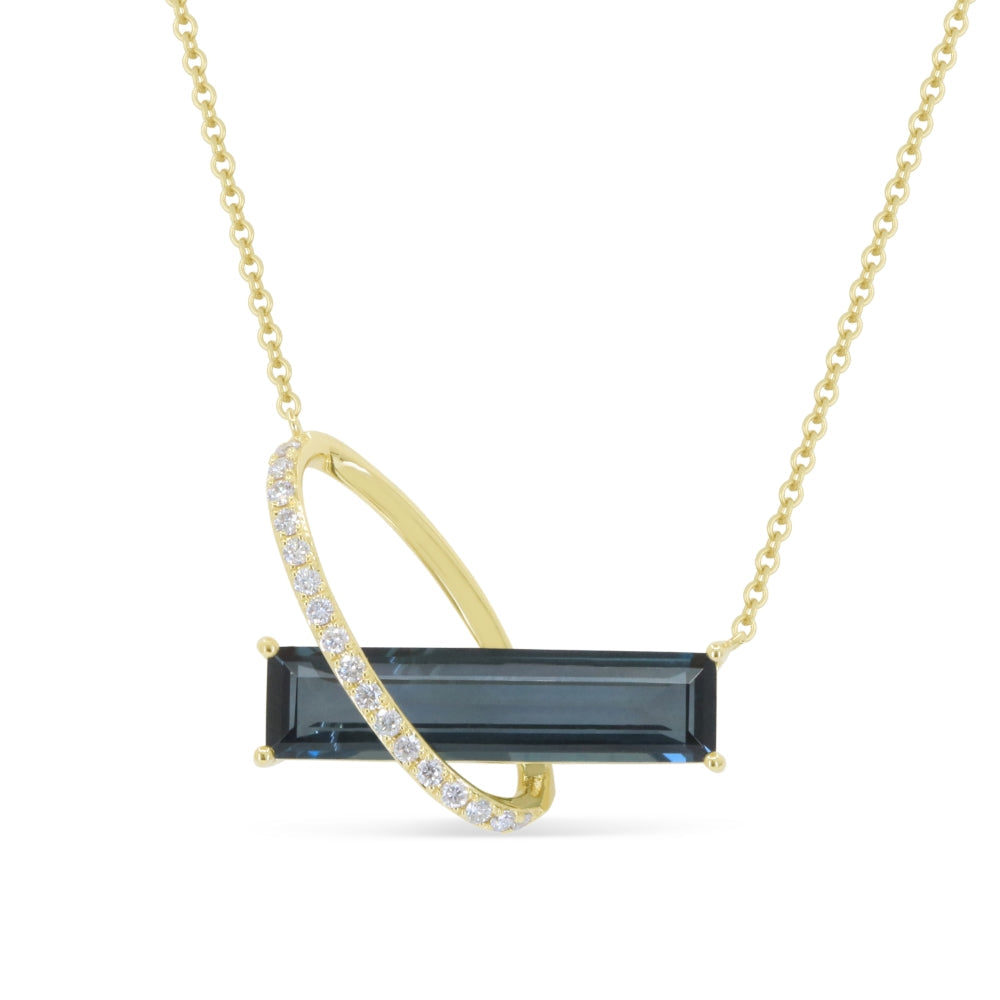 Beautiful Hand Crafted 14K Yellow Gold  London Blue Topaz And Diamond Essentials Collection Necklace