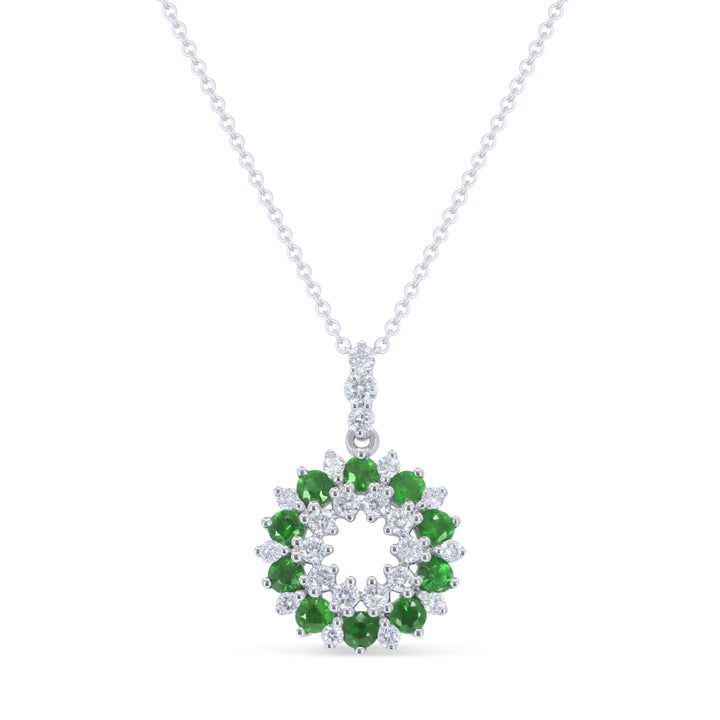 Beautiful Hand Crafted 14K White Gold  Emerald And Diamond Arianna Collection Pendant