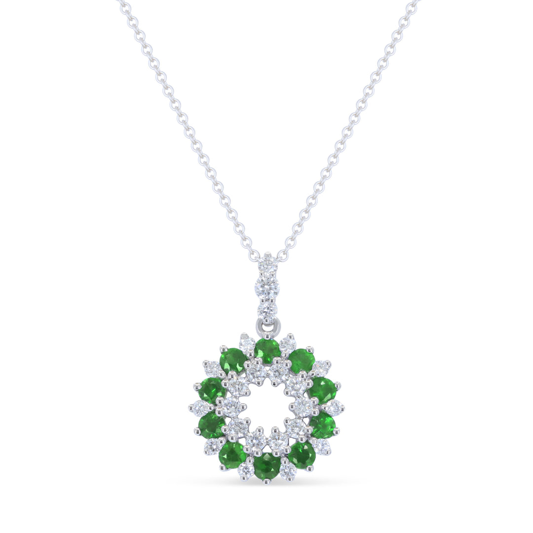 Beautiful Hand Crafted 14K White Gold  Emerald And Diamond Arianna Collection Pendant