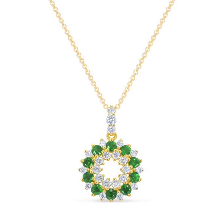 Beautiful Hand Crafted 14K Yellow Gold  Emerald And Diamond Arianna Collection Pendant