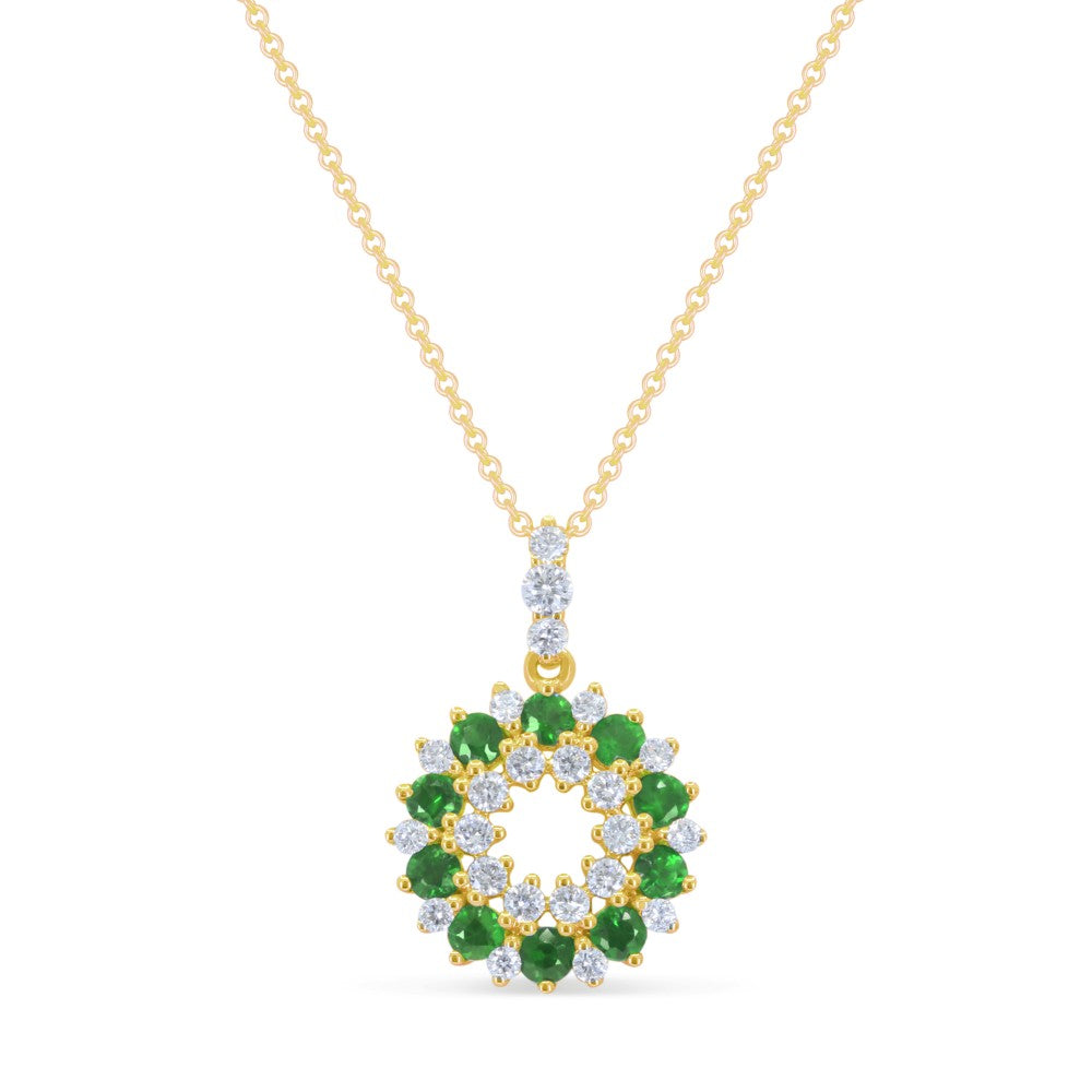 Beautiful Hand Crafted 14K Yellow Gold  Emerald And Diamond Arianna Collection Pendant