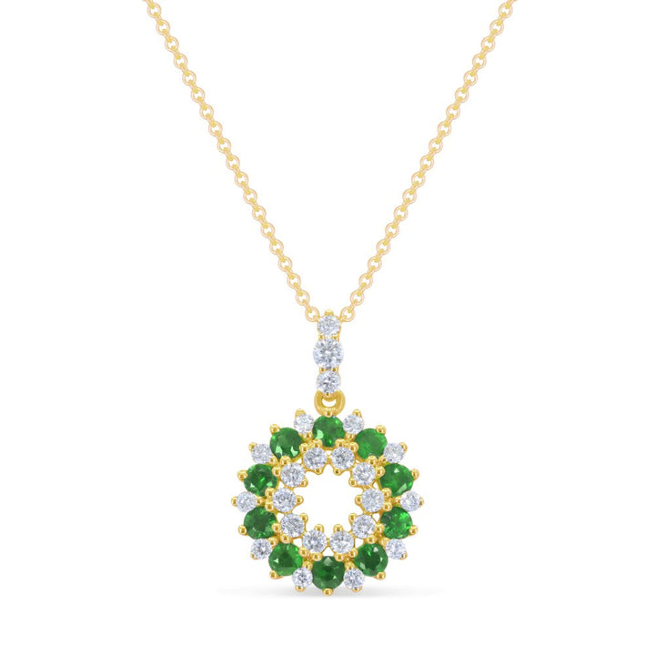 Beautiful Hand Crafted 14K Yellow Gold  Emerald And Diamond Arianna Collection Pendant