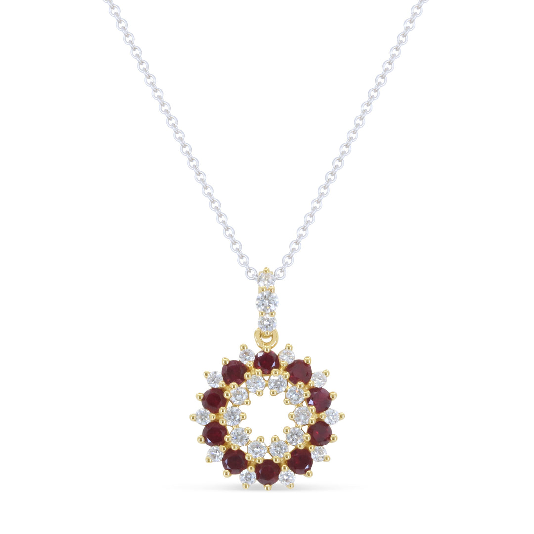 Beautiful Hand Crafted 14K Yellow Gold  Ruby And Diamond Arianna Collection Pendant
