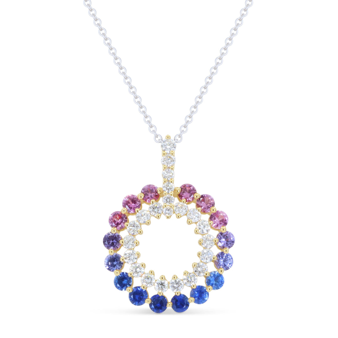 Beautiful Hand Crafted 18K Yellow Gold  Multi Colored Sapphire And Diamond Essentials Collection Pendant