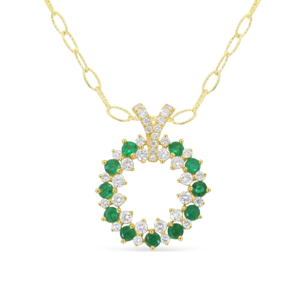 Beautiful Hand Crafted 18K Yellow Gold  Emerald And Diamond Arianna Collection Pendant