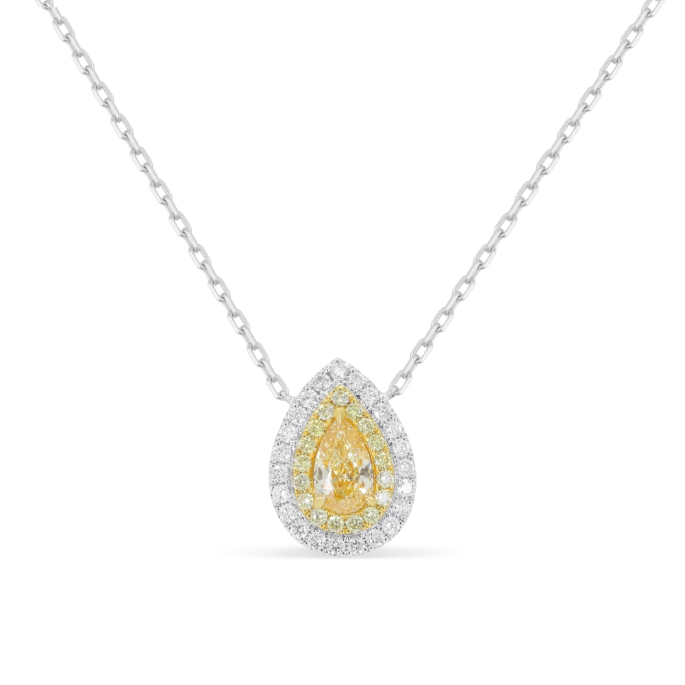 Beautiful Hand Crafted 18K White Gold  Fancy Yellow Diamond And Diamond Milano Collection Necklace