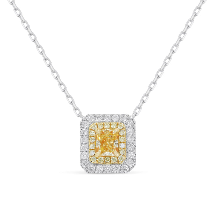 Beautiful Hand Crafted 18K White Gold  Fancy Yellow Diamond And Diamond Milano Collection Necklace