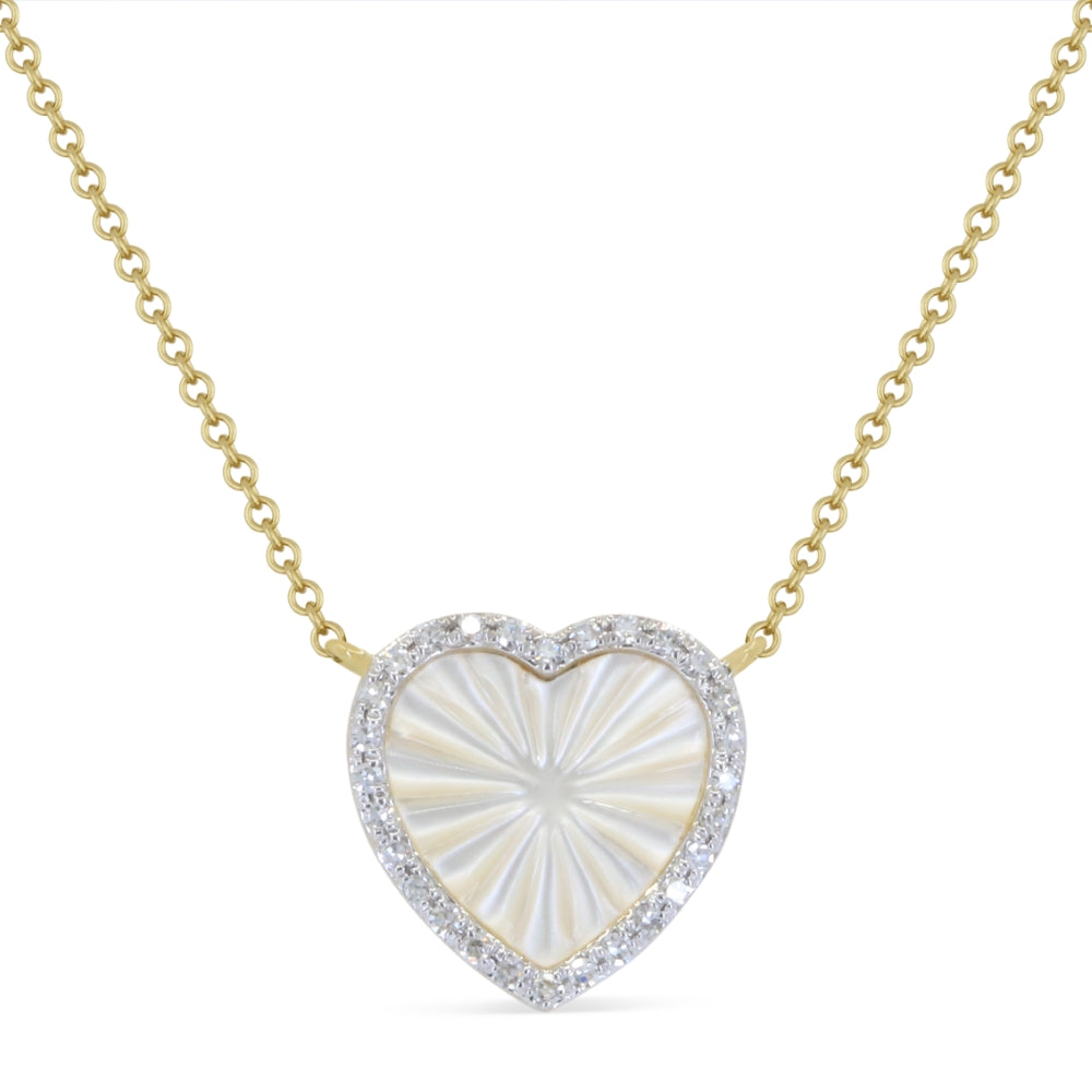 Beautiful Hand Crafted 14K Yellow Gold  Mother Of Pearl And Diamond Essentials Collection Necklace