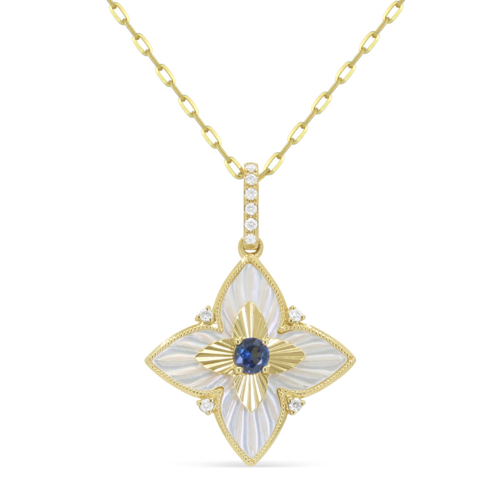 Beautiful Hand Crafted 14K Yellow Gold  Sapphire And Diamond Arianna Collection Pendant