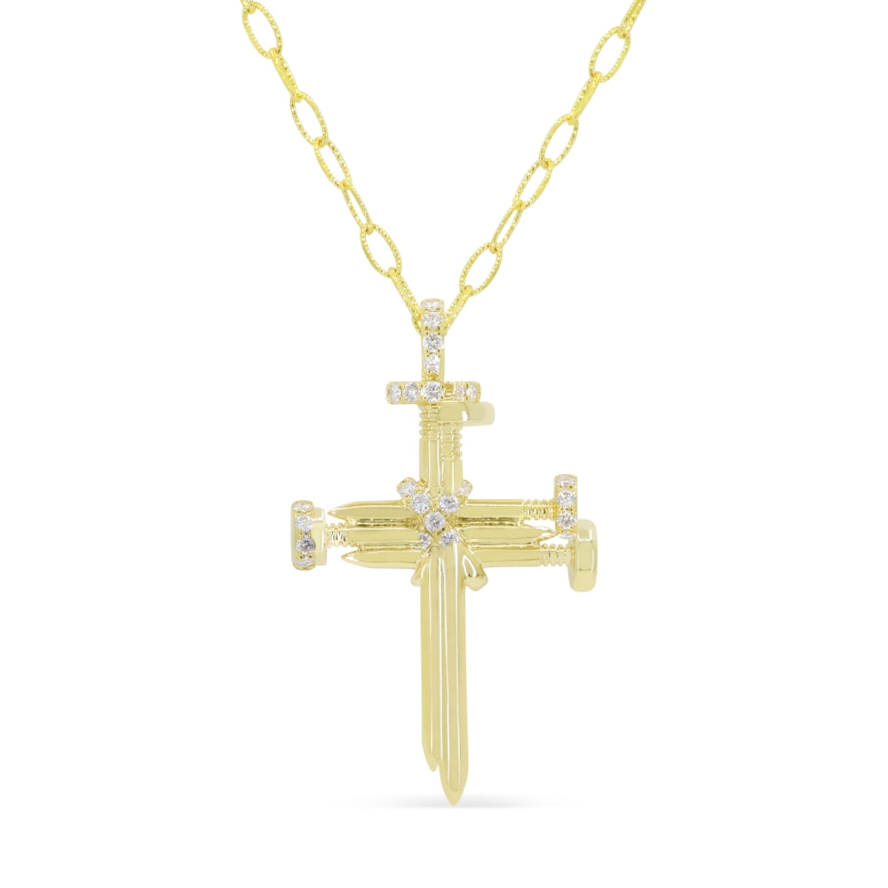 Beautiful Hand Crafted 14K Yellow Gold White Diamond Religious Collection Pendant