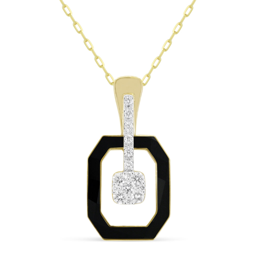 Beautiful Hand Crafted 14K Yellow Gold  Black Onyx And Diamond Milano Collection Pendant
