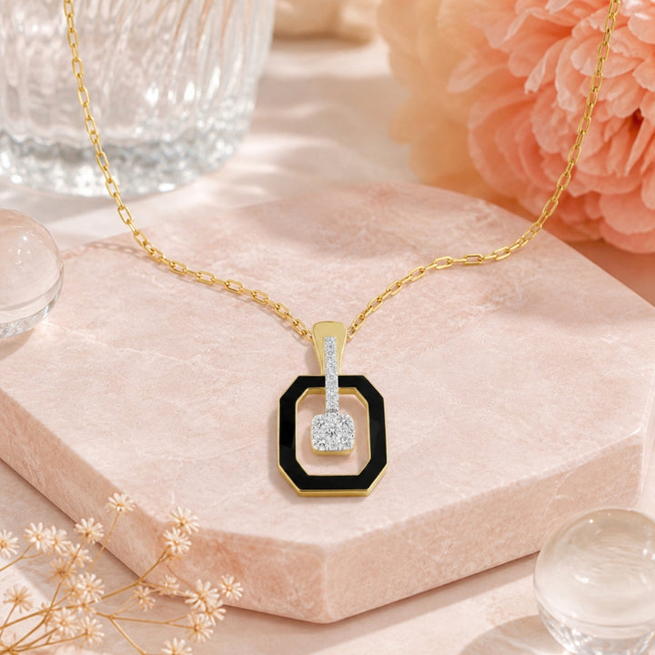 N2063 - 14K Yellow Gold Black Onyx, Mother of Pearl & Turquoise Pendant
