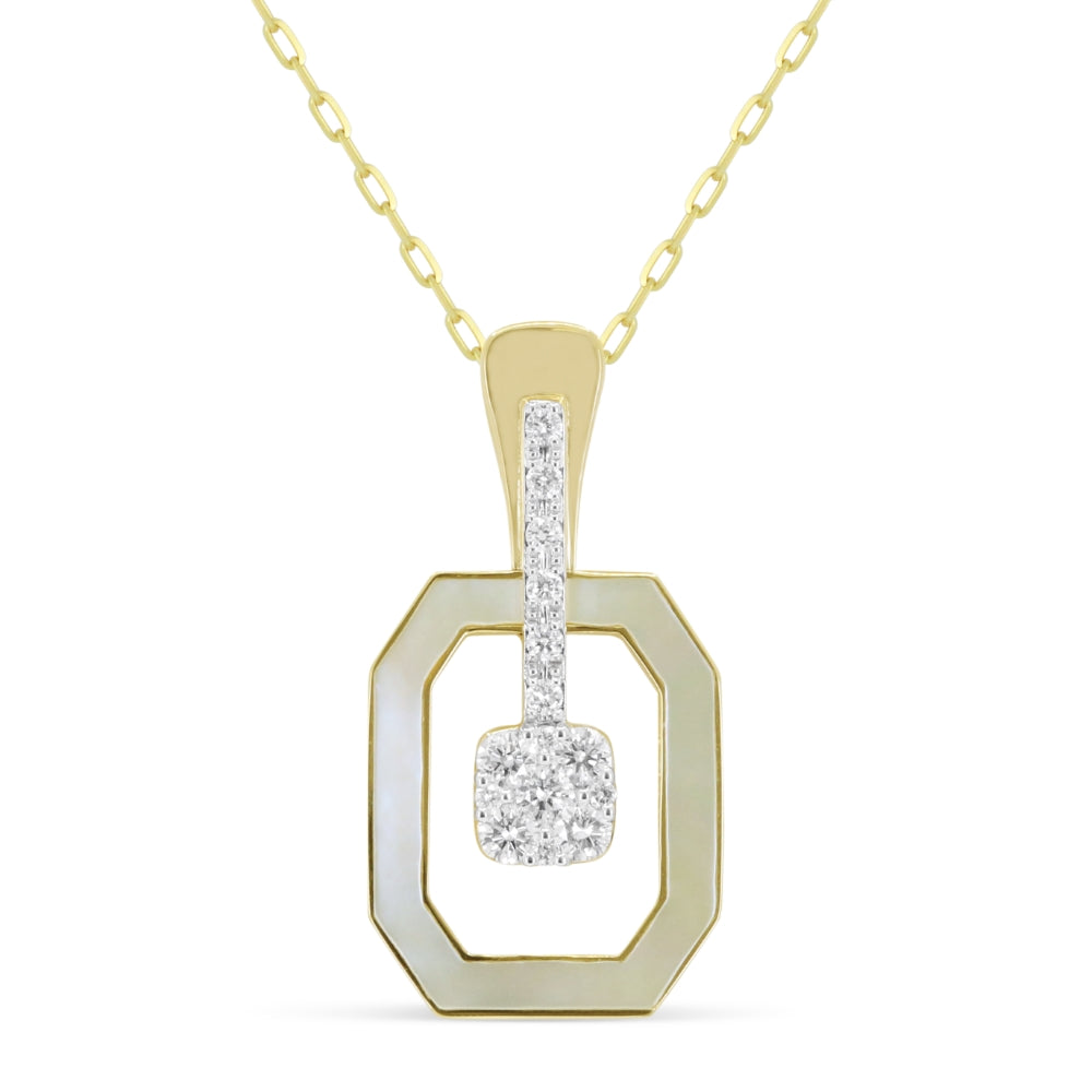 Beautiful Hand Crafted 14K Yellow Gold  Mother Of Pearl And Diamond Essentials Collection Pendant