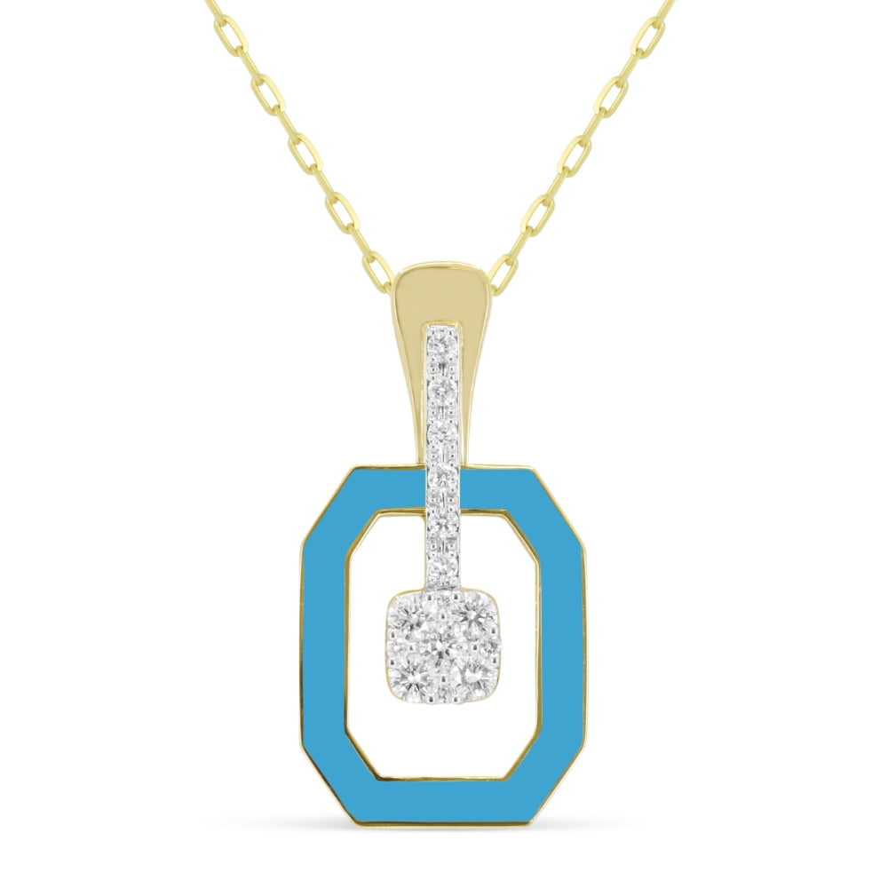 Beautiful Hand Crafted 14K Yellow Gold  Turquoise And Diamond Milano Collection Pendant