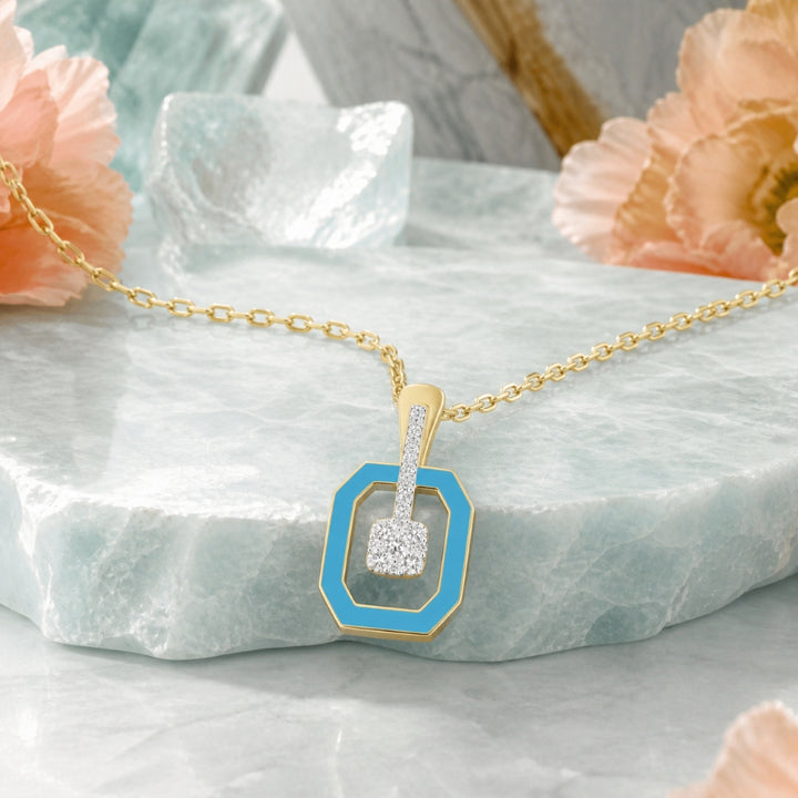 N2063 - 14K Yellow Gold Black Onyx, Mother of Pearl & Turquoise Pendant