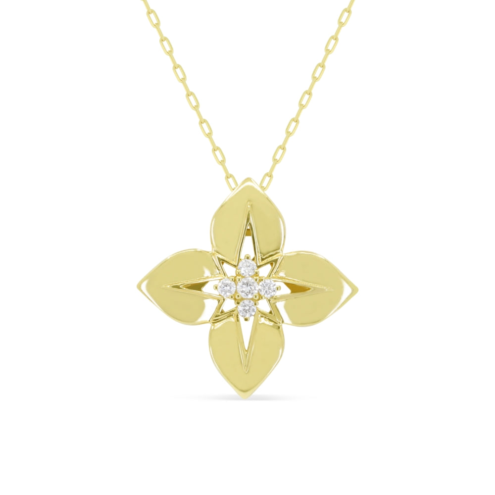 Beautiful Hand Crafted 14K Yellow Gold White Diamond Milano Collection Pendant