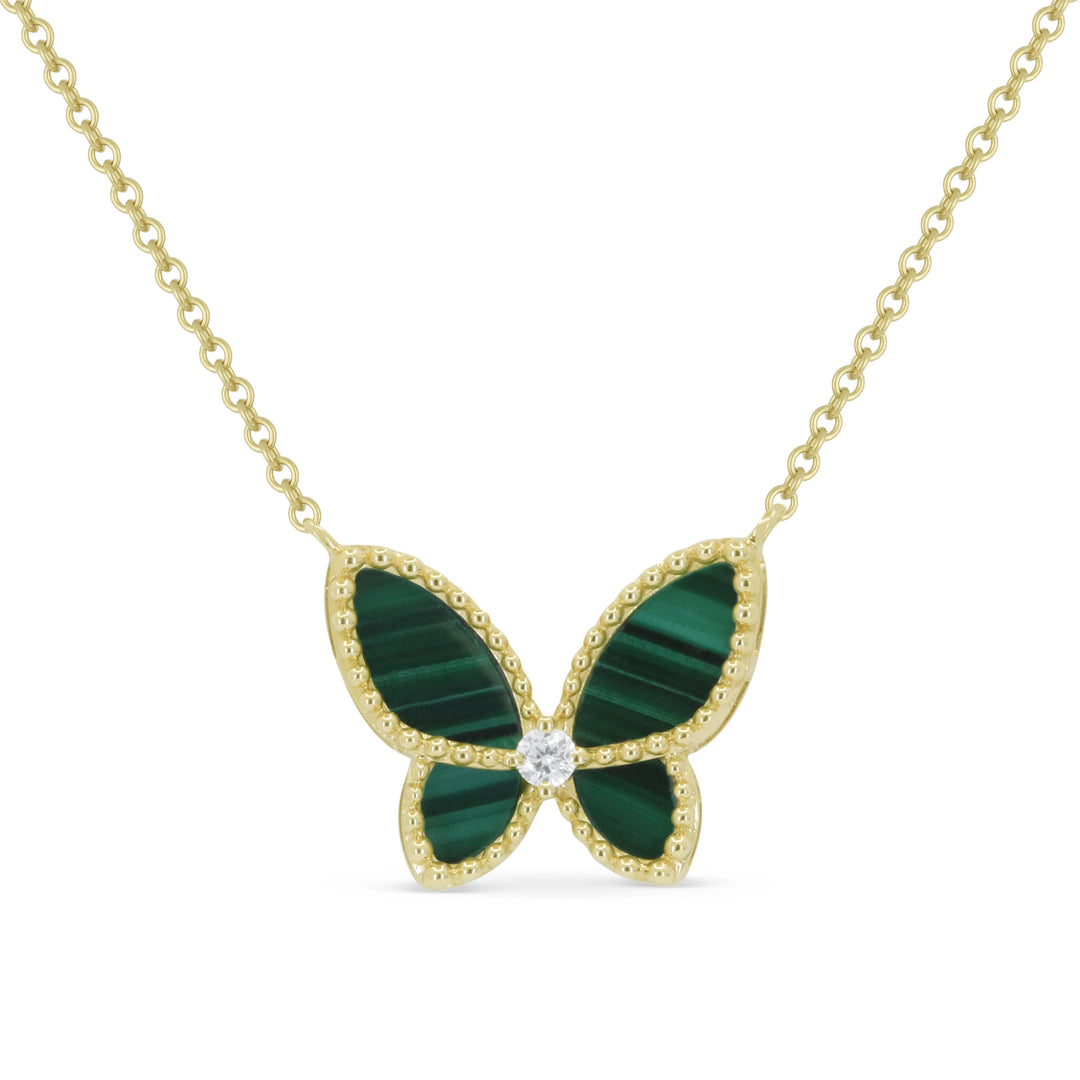 Beautiful Hand Crafted 14K Yellow Gold  Malachite And Diamond Essentials Collection Necklace