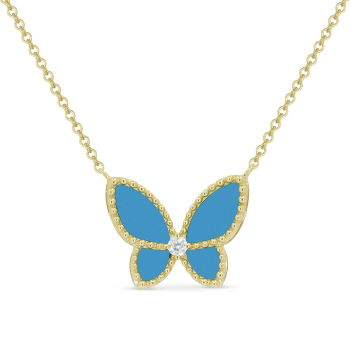 Beautiful Hand Crafted 14K Yellow Gold  Turquoise And Diamond Essentials Collection Necklace