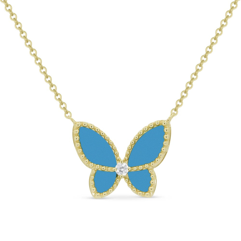 Beautiful Hand Crafted 14K Yellow Gold  Turquoise And Diamond Essentials Collection Necklace