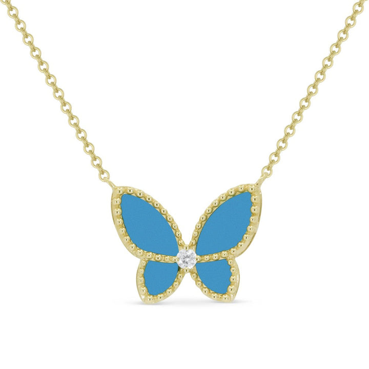 Beautiful Hand Crafted 14K Yellow Gold  Turquoise And Diamond Essentials Collection Necklace