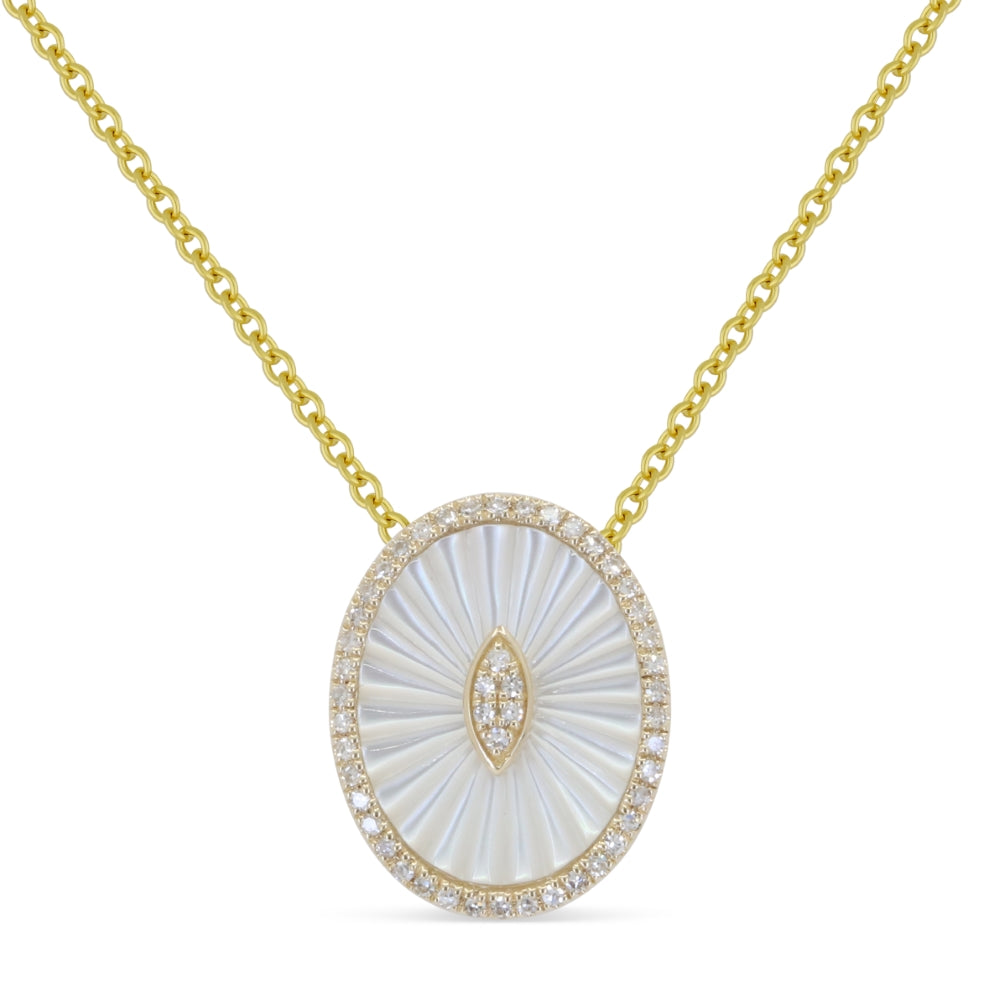 Beautiful Hand Crafted 14K Yellow Gold  Mother Of Pearl And Diamond Essentials Collection Necklace