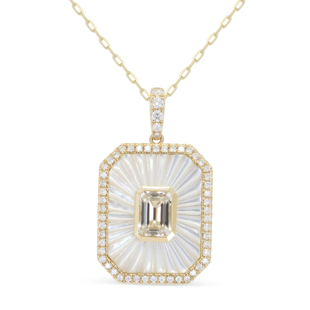 Beautiful Hand Crafted 14K Yellow Gold  Mother Of Pearl And Diamond Milano Collection Pendant