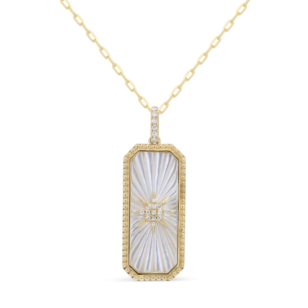 Beautiful Hand Crafted 14K Yellow Gold  Mother Of Pearl And Diamond Essentials Collection Pendant