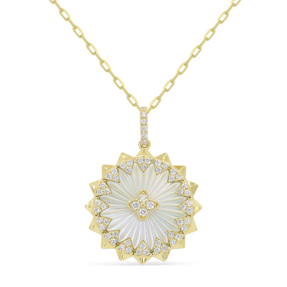 Beautiful Hand Crafted 14K Yellow Gold  Mother Of Pearl And Diamond Milano Collection Pendant