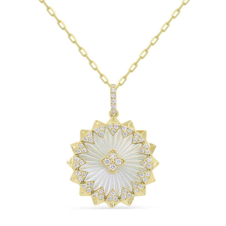 Beautiful Hand Crafted 14K Yellow Gold  Mother Of Pearl And Diamond Milano Collection Pendant