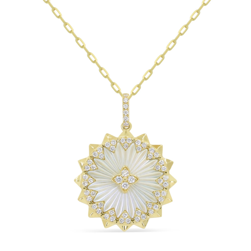 Beautiful Hand Crafted 14K Yellow Gold  Mother Of Pearl And Diamond Milano Collection Pendant