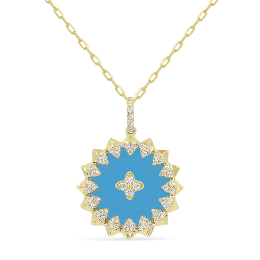 Beautiful Hand Crafted 14K Yellow Gold  Turquoise And Diamond Milano Collection Pendant