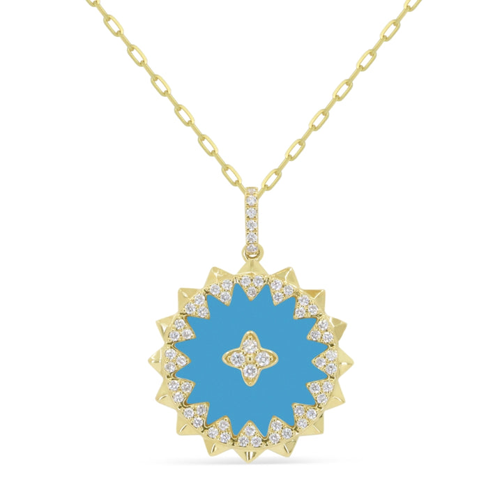 Beautiful Hand Crafted 14K Yellow Gold  Turquoise And Diamond Milano Collection Pendant
