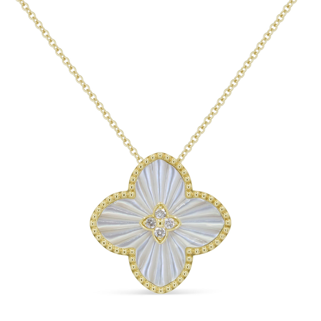 Beautiful Hand Crafted 14K Yellow Gold  Mother Of Pearl And Diamond Milano Collection Necklace