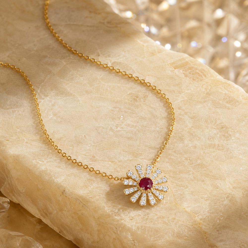 N2076 - 14K Yellow Gold Emerald, Ruby & Sapphire Necklace